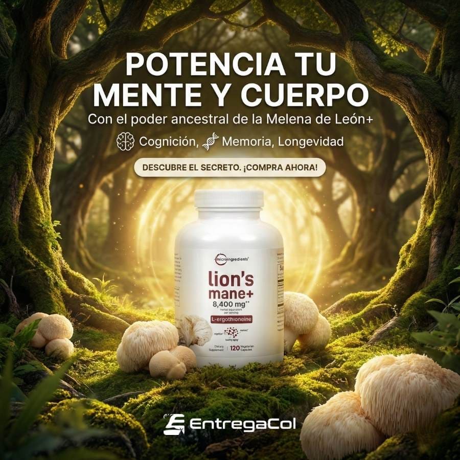 Melena de León con L-Ergotioneína, 120 cápsulas de origen vegetal | Apoyo para la salud cerebral, energética y inmunológica | Sin OMG