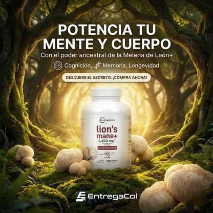 Melena de León con L-Ergotioneína, 120 cápsulas de origen vegetal | Apoyo para la salud cerebral, energética y inmunológica | Sin OMG