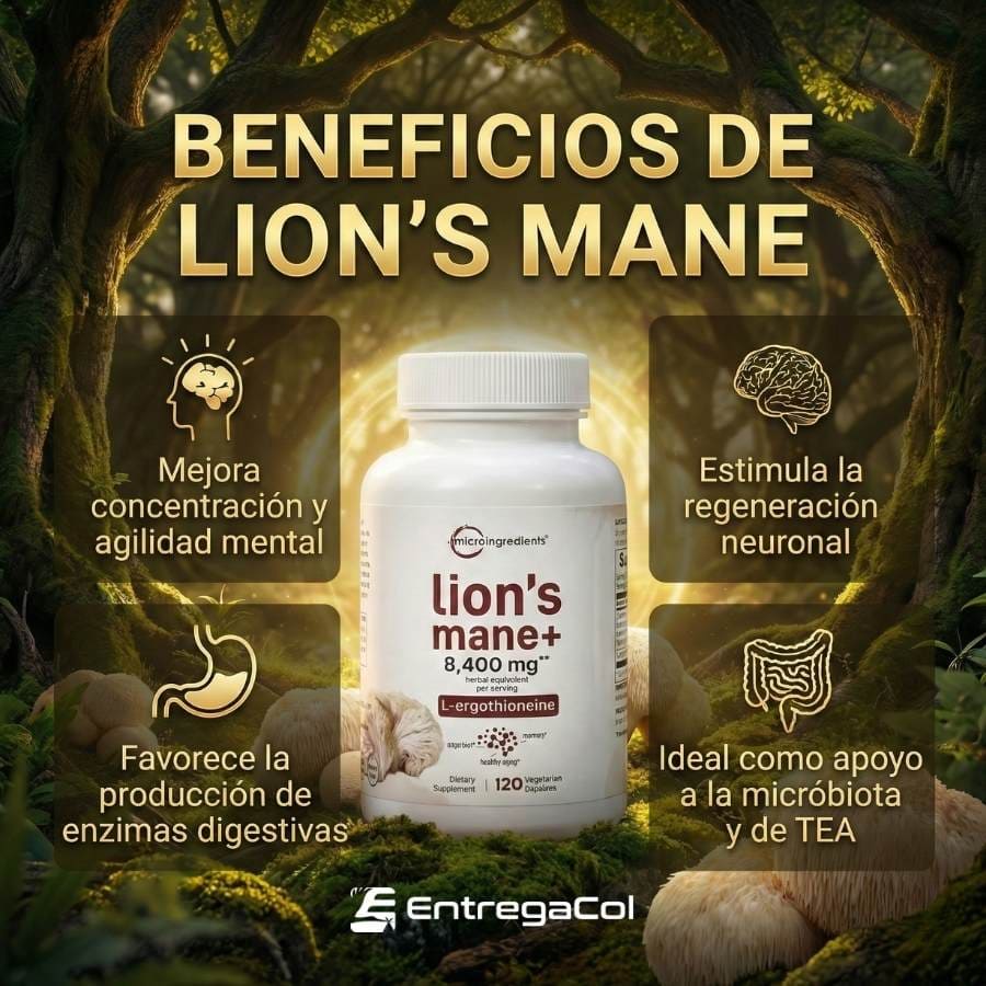 Melena de León con L-Ergotioneína, 120 cápsulas de origen vegetal | Apoyo para la salud cerebral, energética y inmunológica | Sin OMG