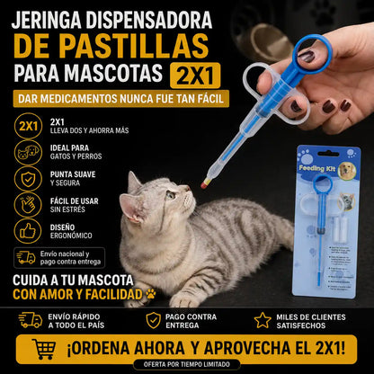 JERINGA DISPENSADORA DE PASTILLAS PARA MASCOTAS 2X1