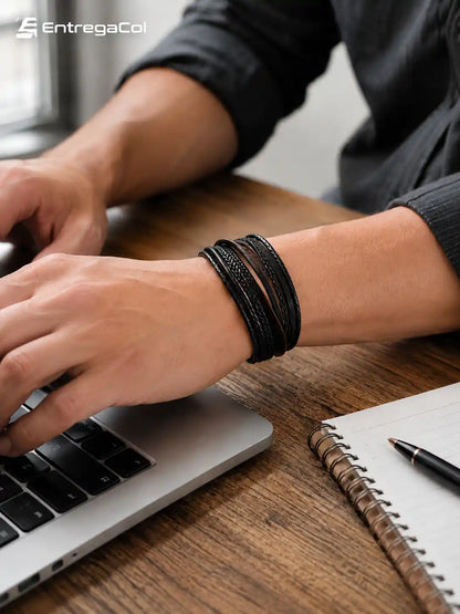 Brazalete Kodiak Leather Artesanal de Cuero Multi-hilo