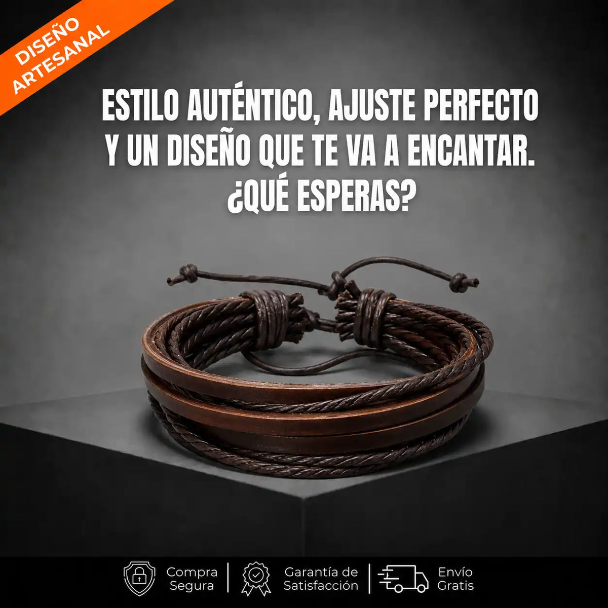 Brazalete Kodiak Leather Artesanal de Cuero Multi-hilo
