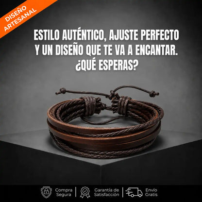 Brazalete Kodiak Leather Artesanal de Cuero Multi-hilo