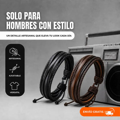 Brazalete Kodiak Leather Artesanal de Cuero Multi-hilo