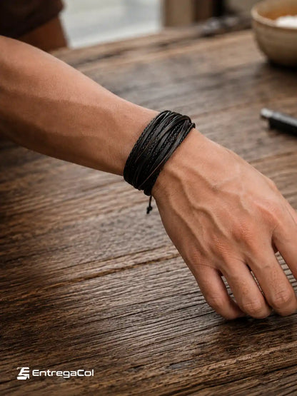 Brazalete Kodiak Leather Artesanal de Cuero Multi-hilo